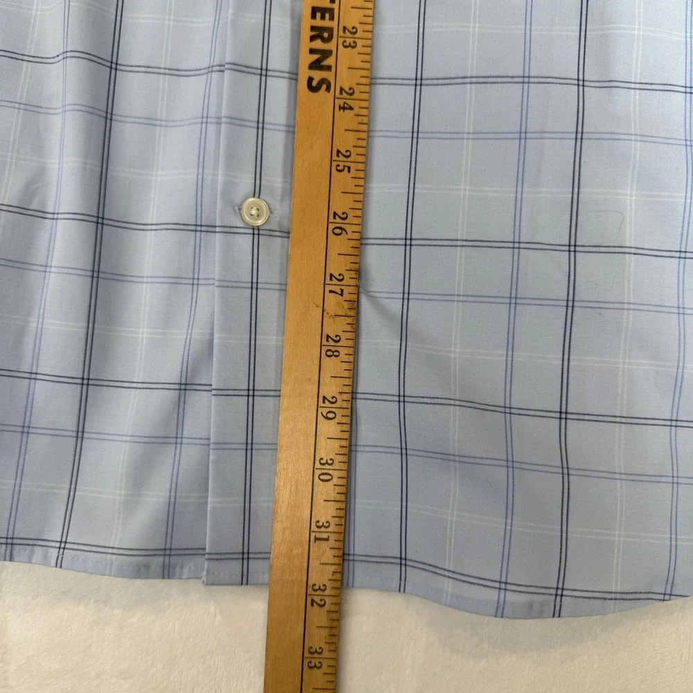 Banana Republic NEW Mens Athletic Fit Dress Shirt L Blue Plaid Wrinkle Resistant